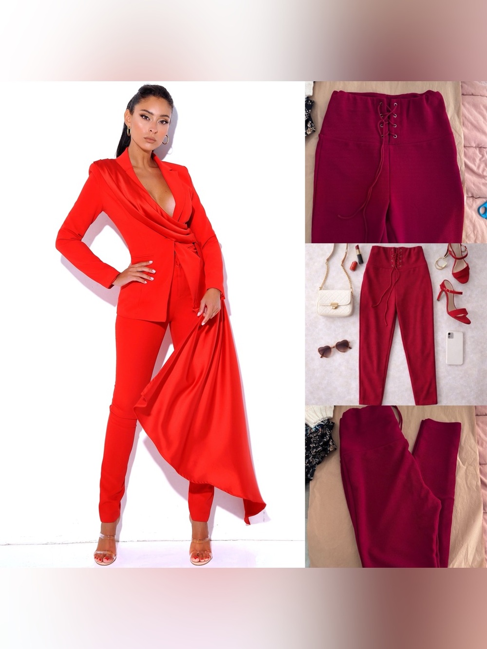 Red Lace-Up Corset High Waisted Statement Pants